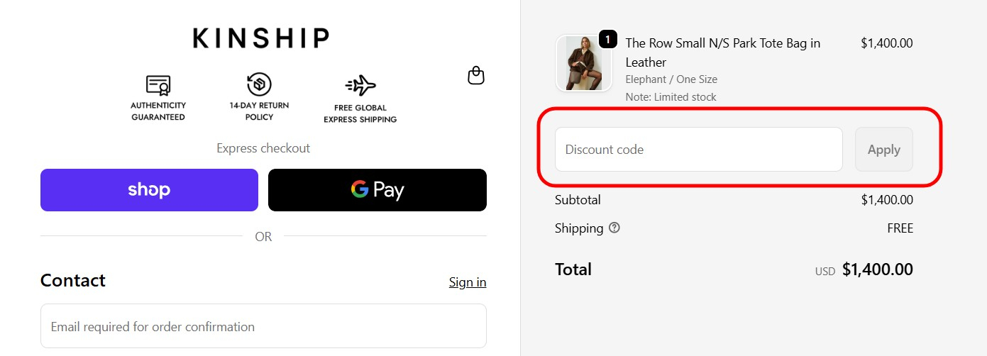 Kinship kod za popust